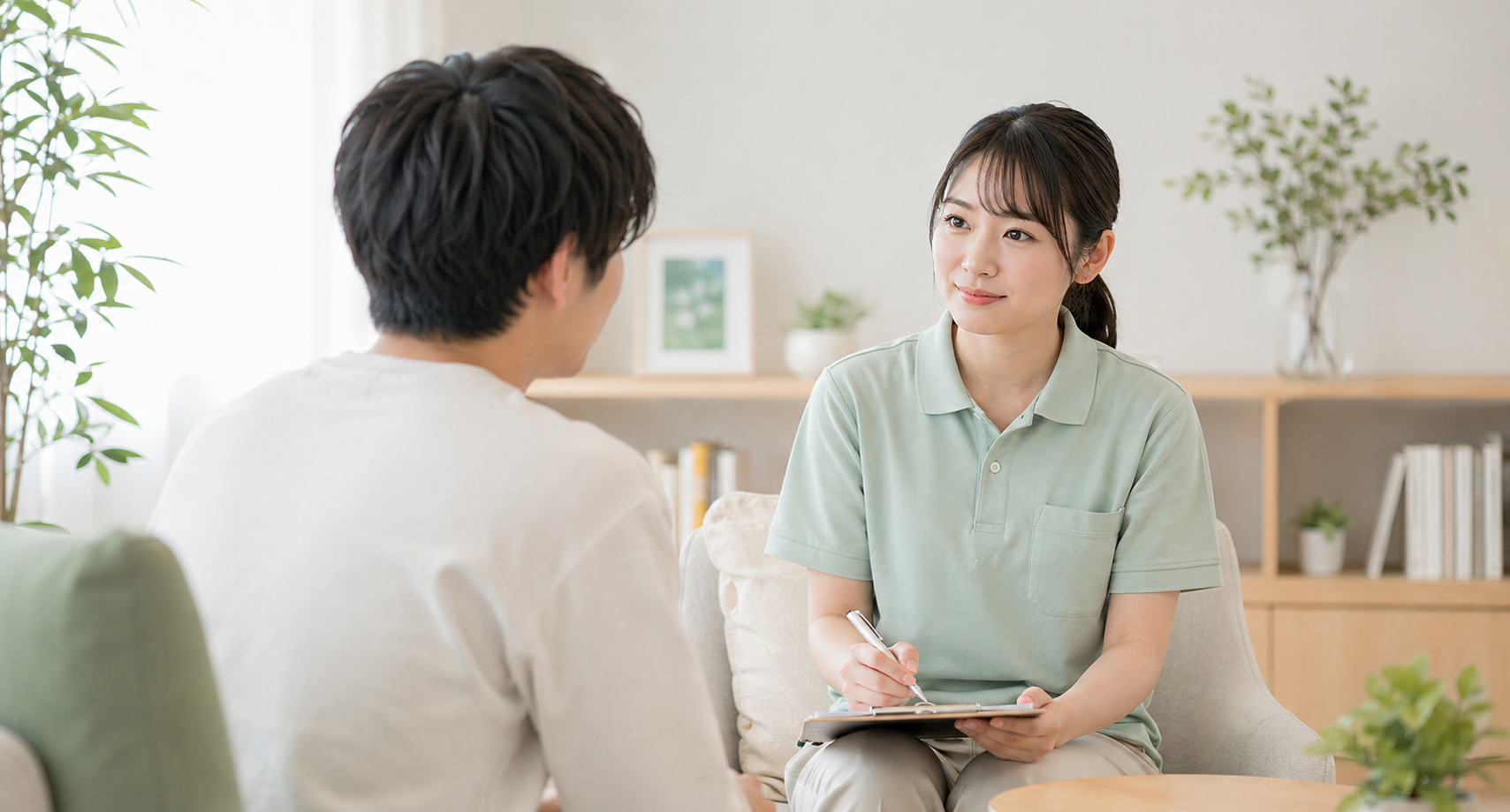利用者の話に耳を傾けるスタッフ